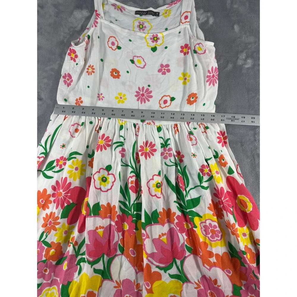Mister Zimi Womens Floral Sleeveless Mini Dress White Pink Yellow Size 14